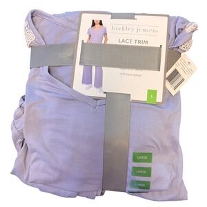 Berkley Jensen‎ Lace Trim Pajama Set 2pc Periwinkle Stripe Size Large NWT